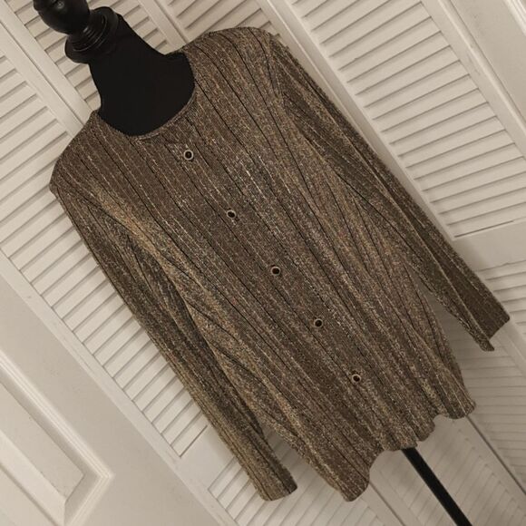 Alfred Dunner Gold and Black Button Down Shirt - Picture 1 of 11